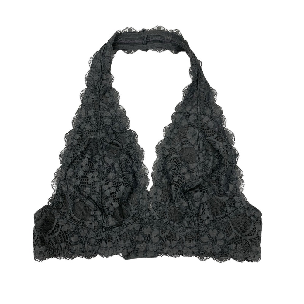Womens Bralette Medium Gray Lace Halter Boho‎ Romantic Festival Intimates